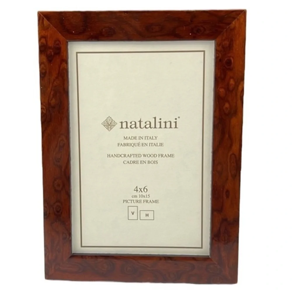 Natalini - ‘Brown - Burle pattern’ wood frame. 4“ x 6“. NWT.